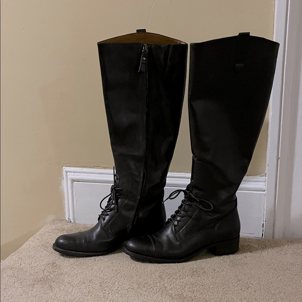 Joan & David Dark Brown Knee-High Lace-Up Boots
